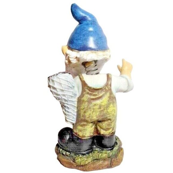 Gnome Fisherman Bobblehead Stoneware Fishing Net Fish Bucket 8.5 Inches Gift NEW - Picture 2 of 3